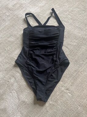 Classic Black One-Piece Swimsuit with Ruched Front